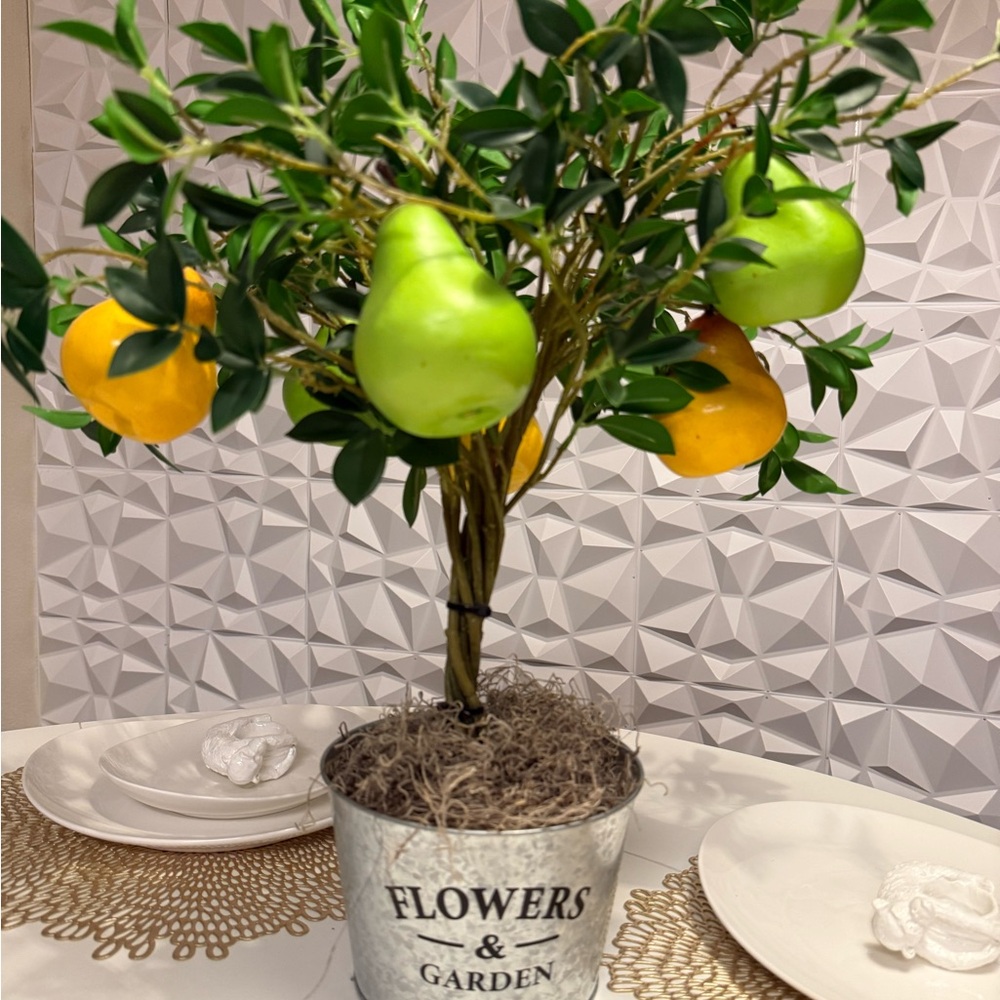 Artificial Pear Tree in Metal Pot